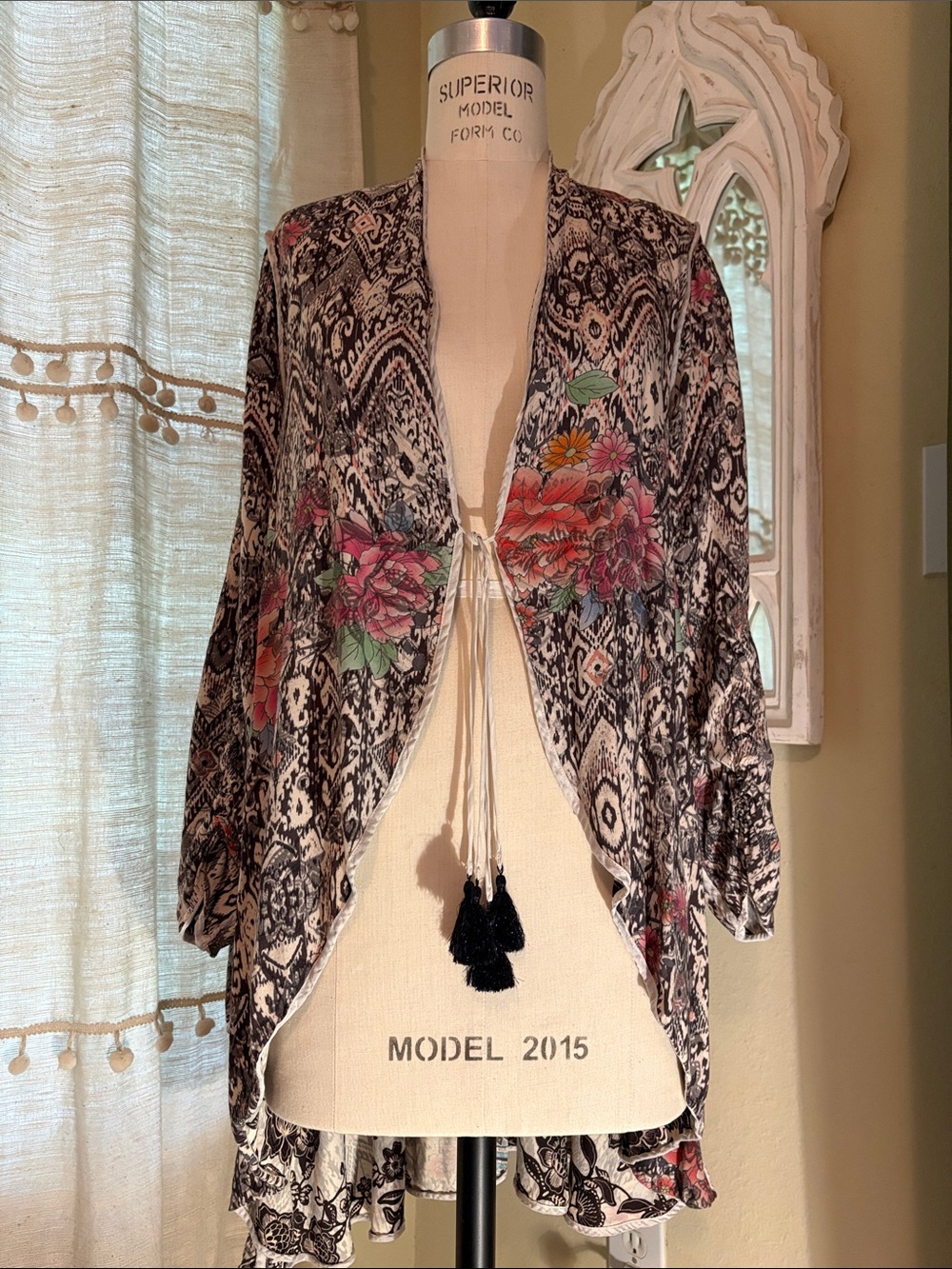 Reversible Boho Floral Kimono with Tassel Tie